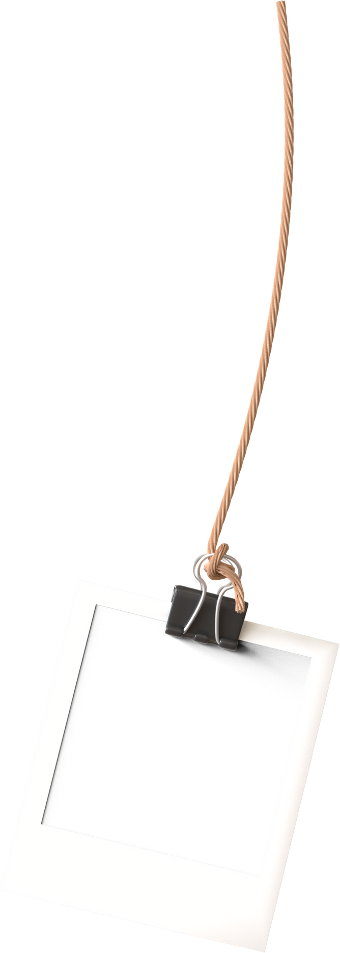 polaroid image photo frame with hanging string and paper clip 3d render