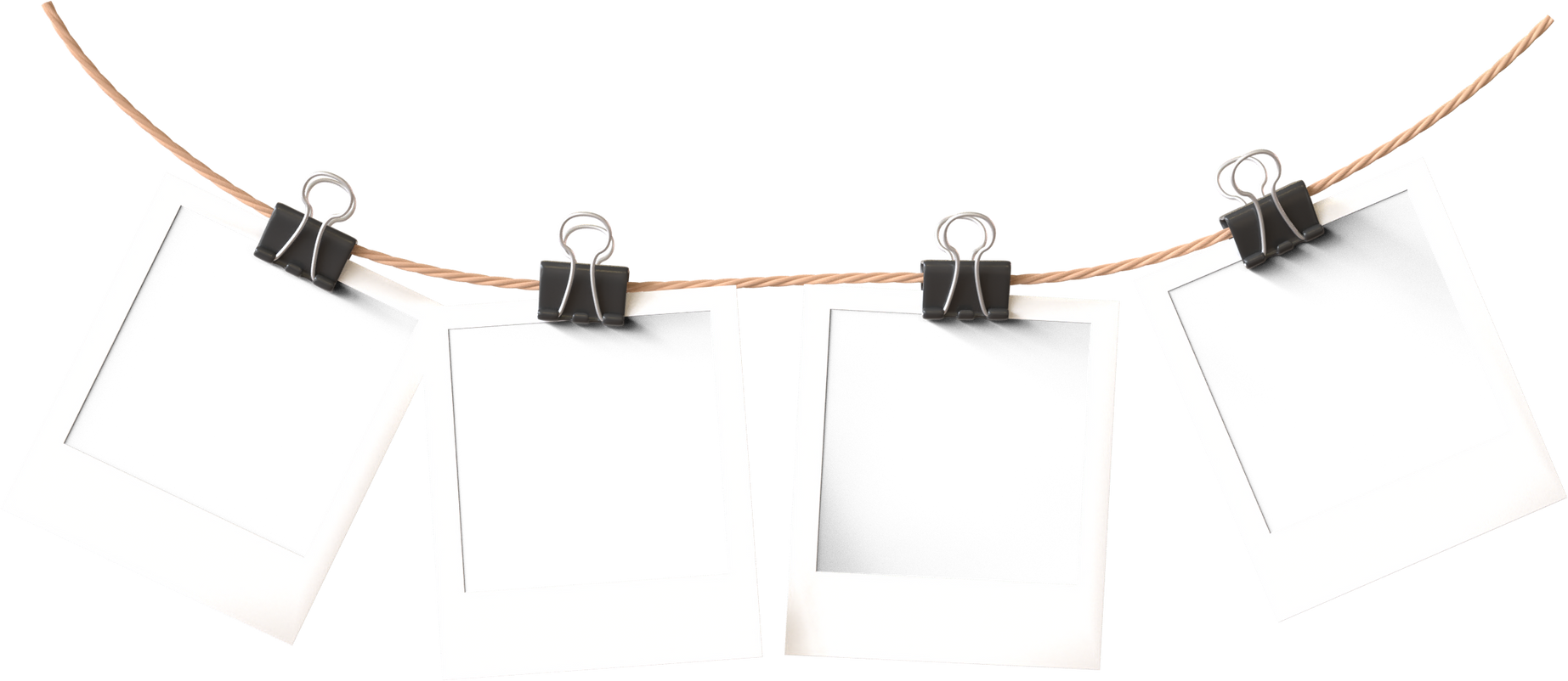 polaroid group photo frame 3d render realistic with paper clip and string